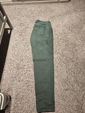 Miss Me Dark Green Skinny Jeans with Side Embellishment